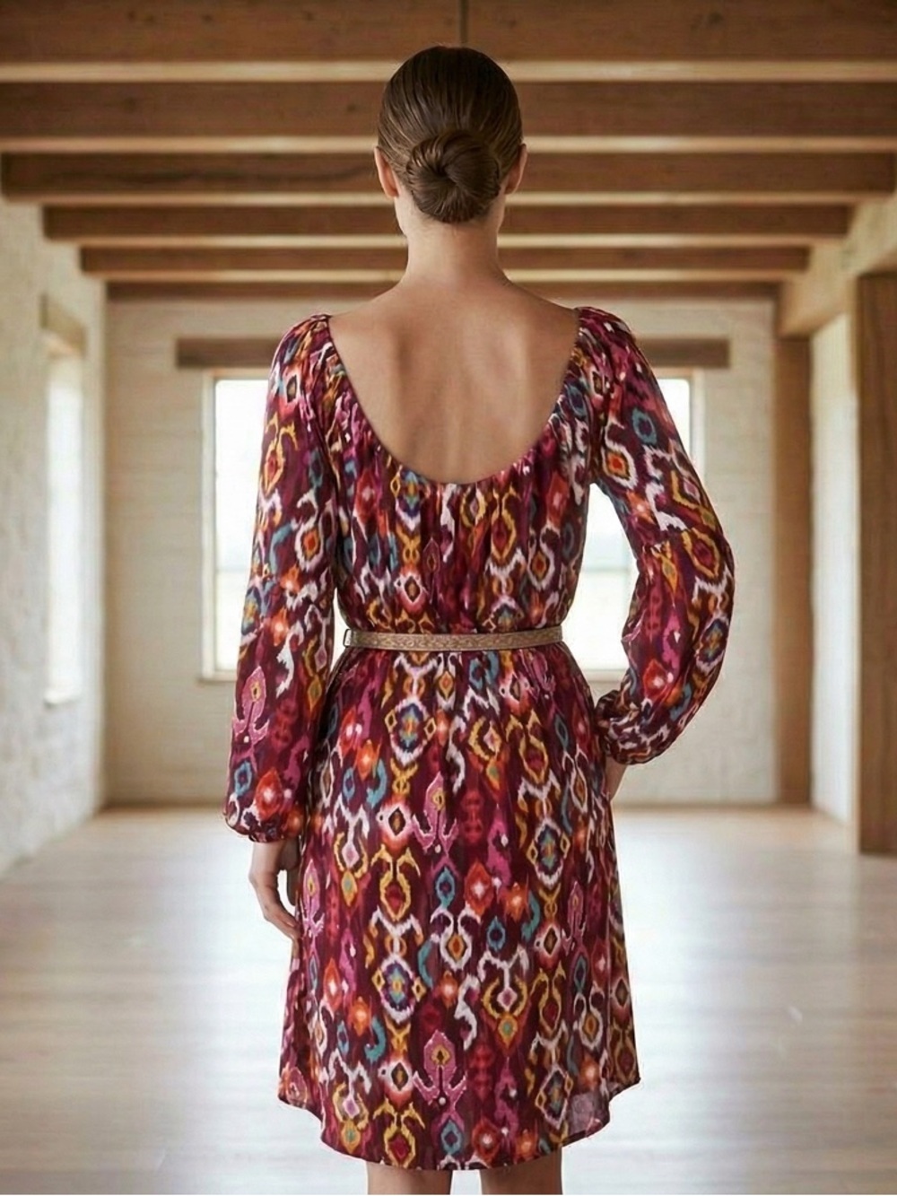 Dear Scarlett Bold, Colorful, & Effortlessly Boho Ikat Inspired Dress - Picture 2 of 9